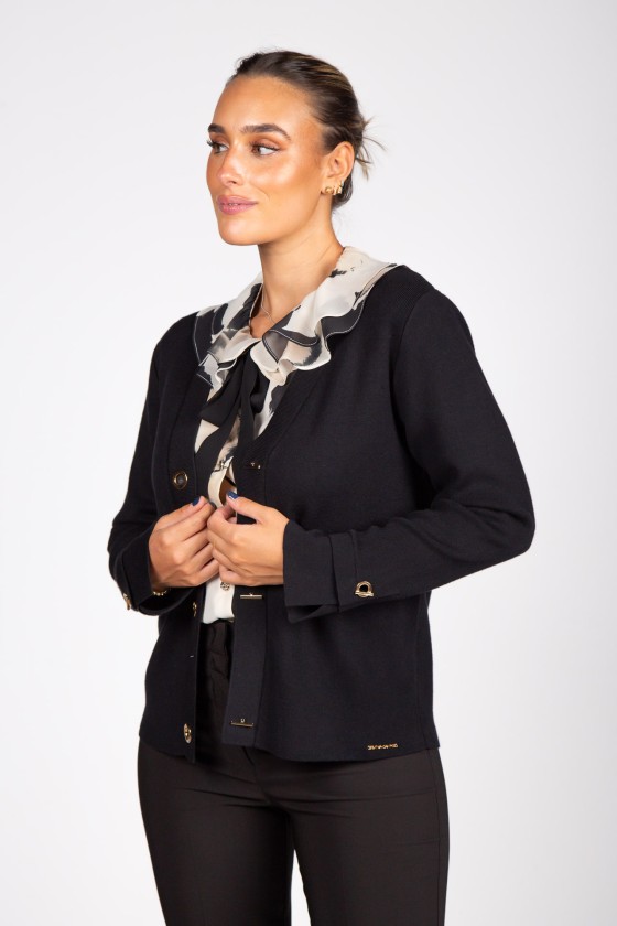 Knit cardigan with eyelet buttons