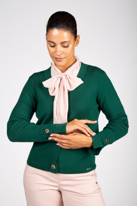 Knit cardigan with eyelet buttons