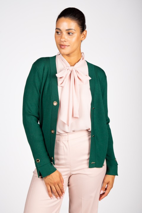 Knit cardigan with eyelet buttons