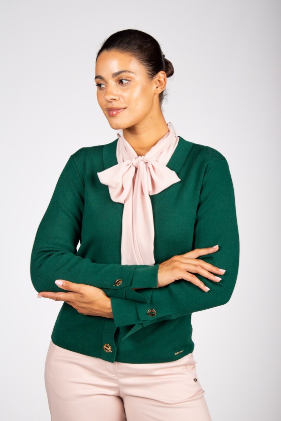 Knit cardigan with eyelet buttons