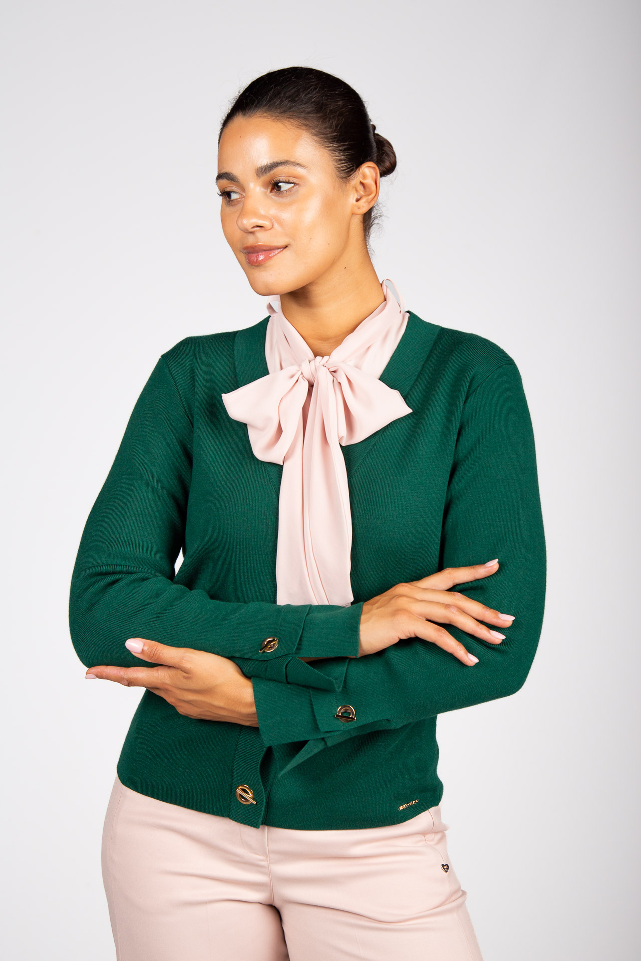 Knit cardigan with eyelet buttons
