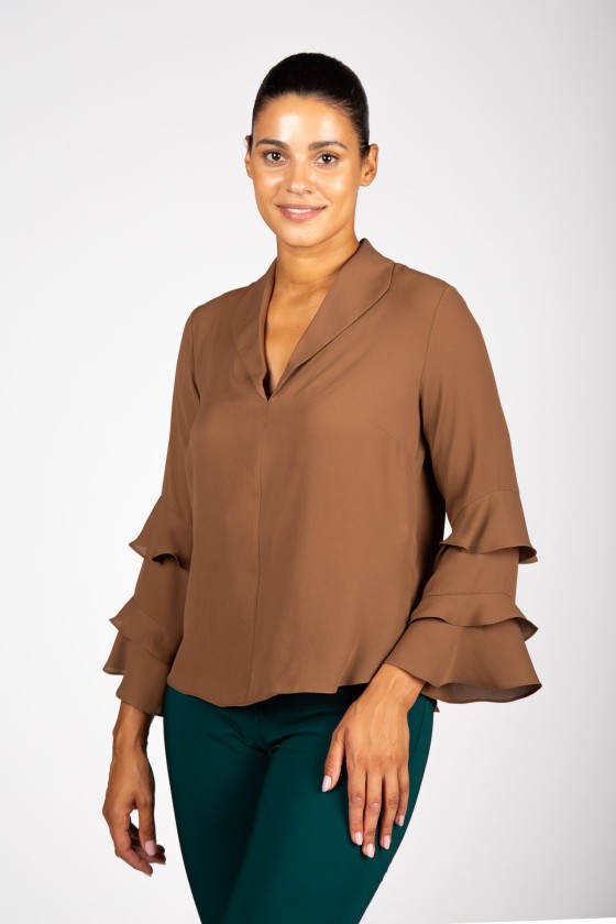 Tunic with ruffled sleeves