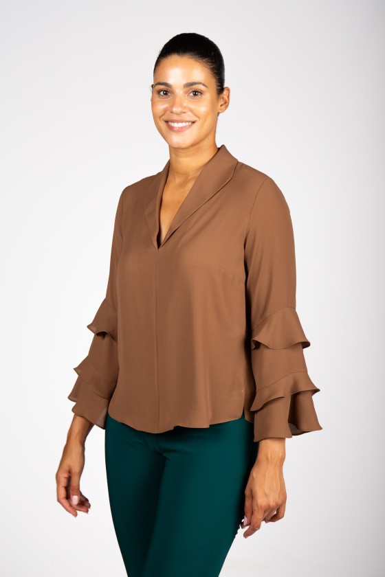 Tunic with ruffled sleeves
