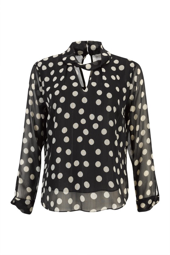Polka dot tunic with twisted collar