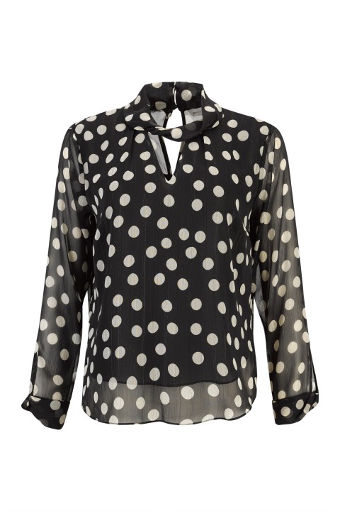 Polka dot tunic with twisted collar