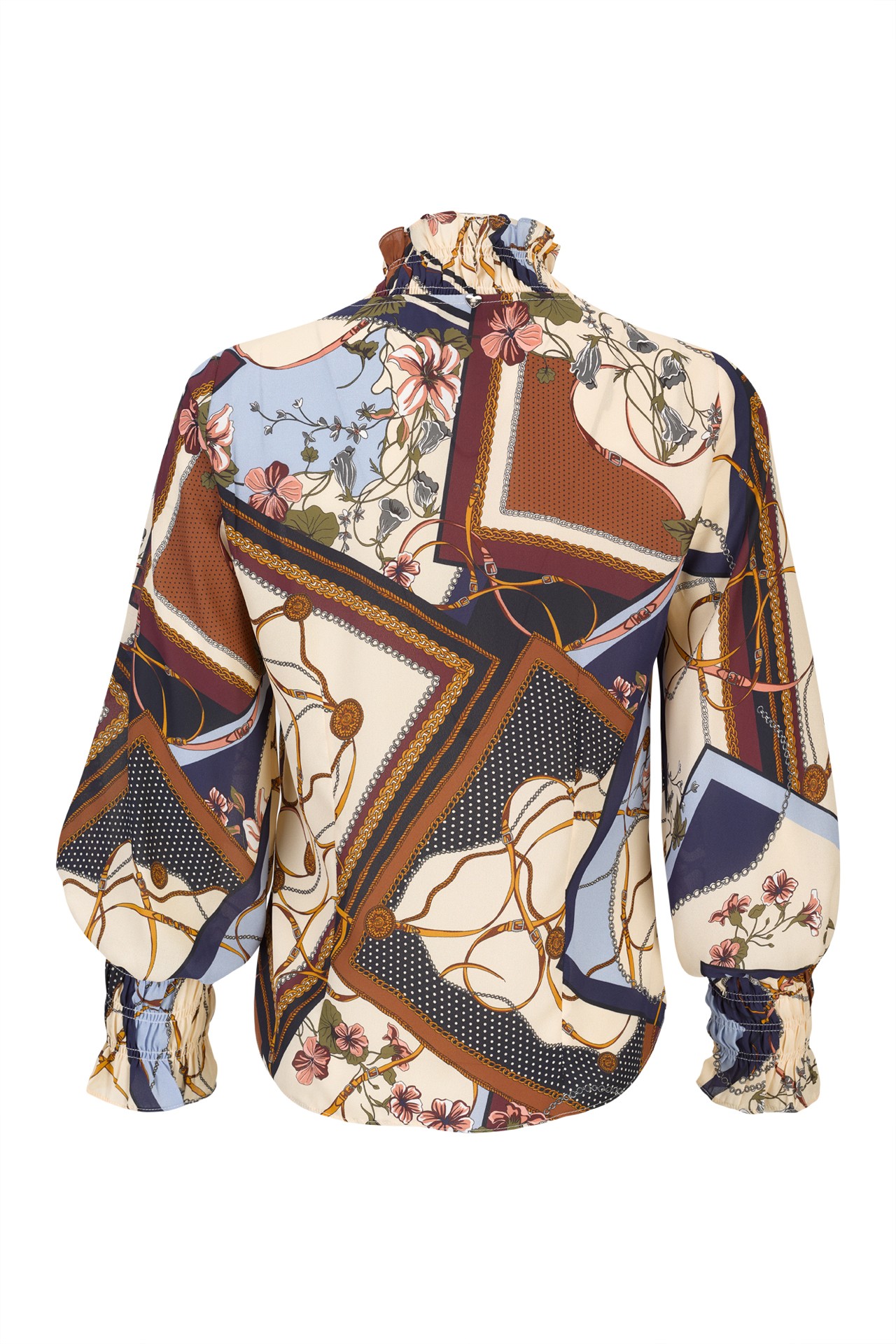Printed blouse with a ruffled collar