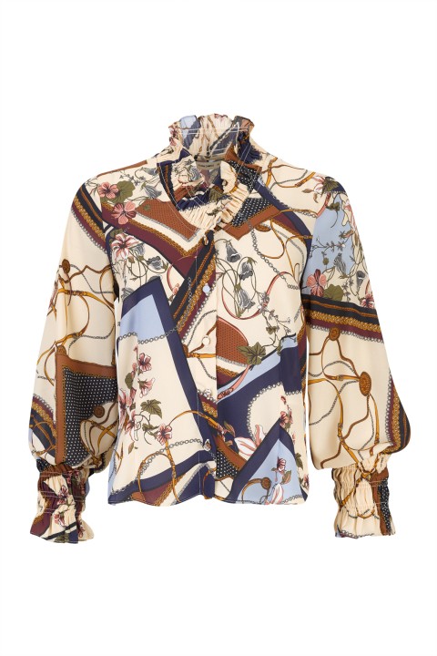 Printed blouse with a ruffled collar