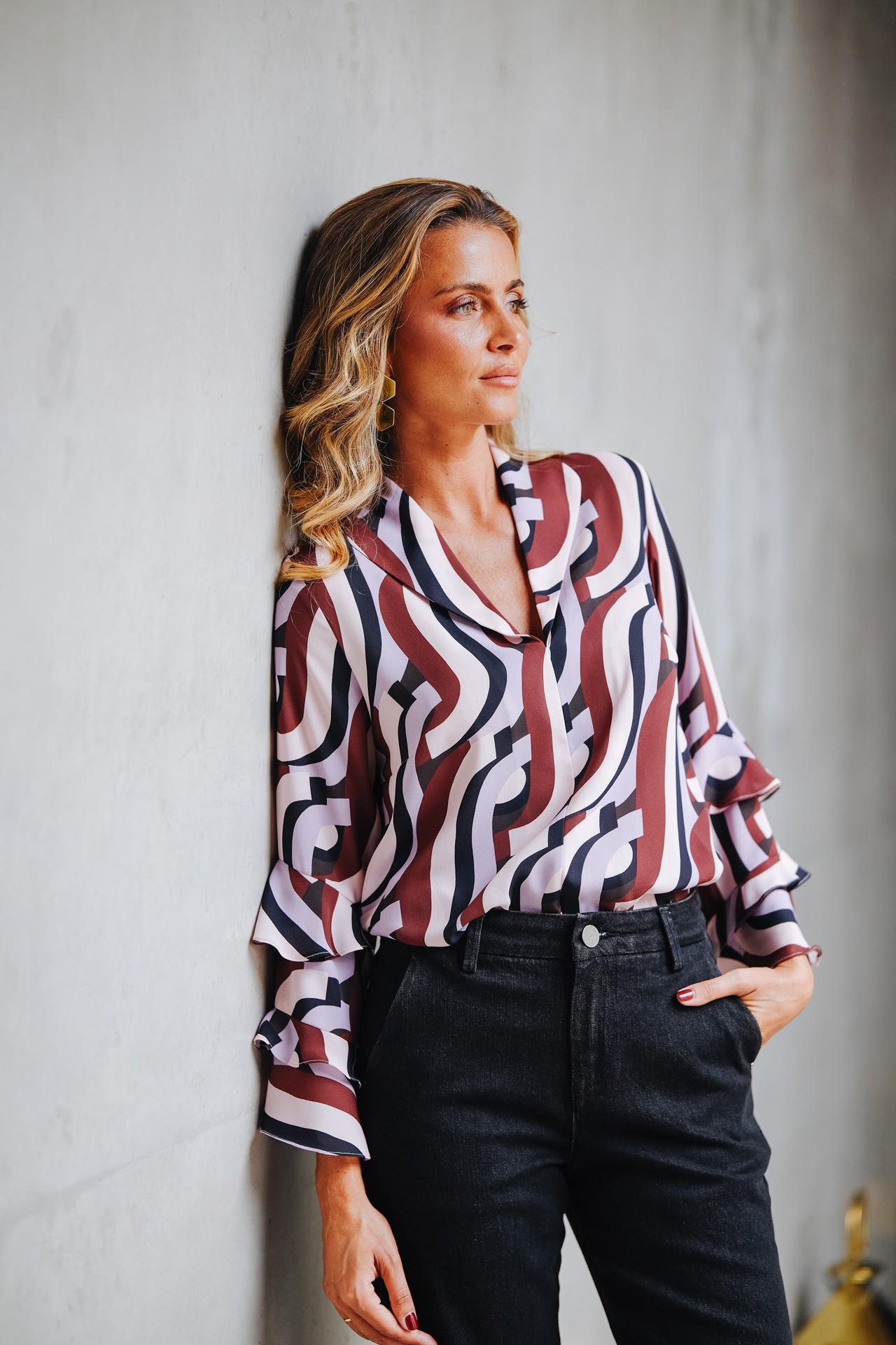 Printed tunic with ruffles