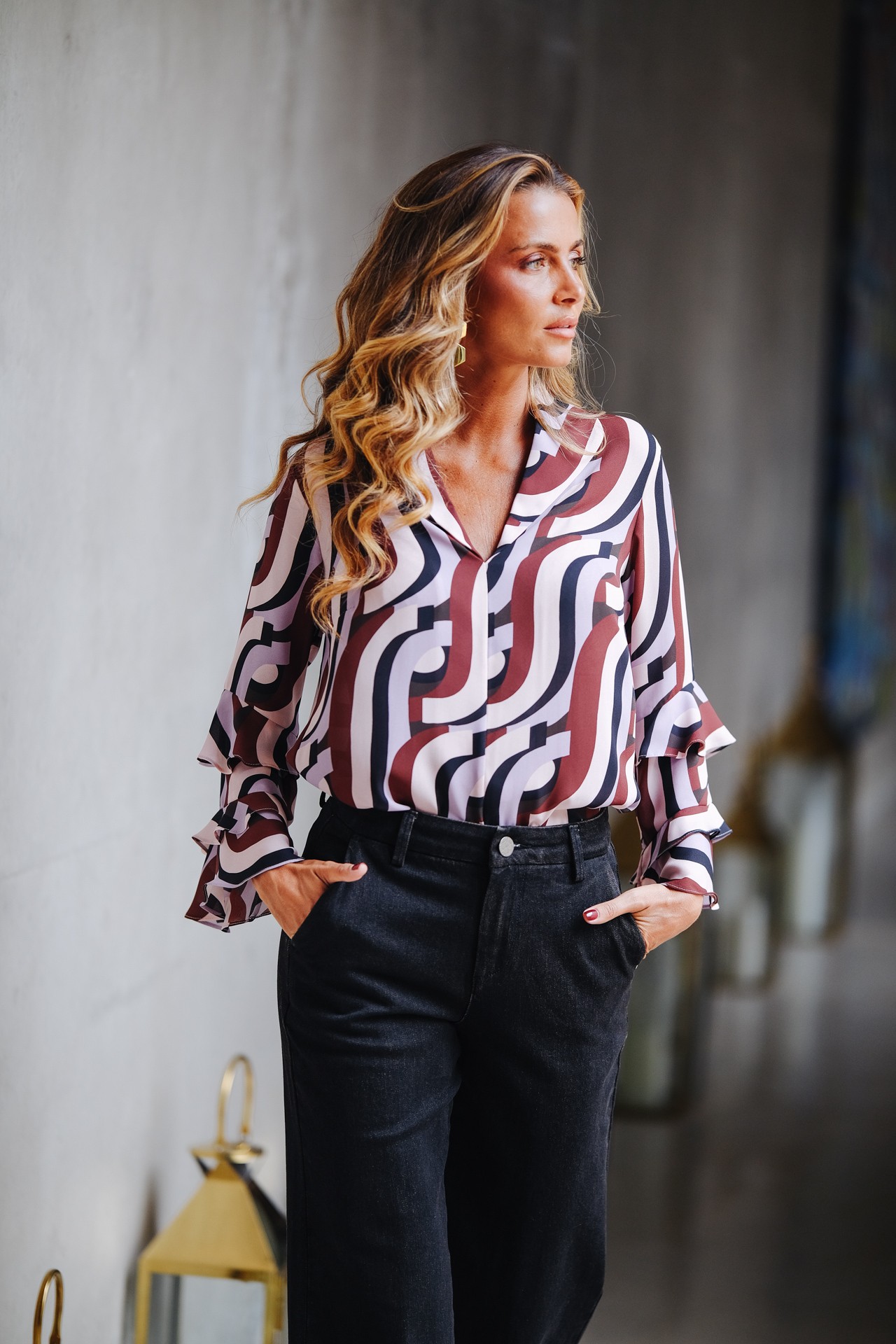 Printed tunic with ruffles