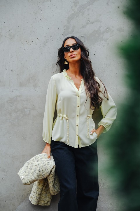 Blouse with adjustable waist belt Blouse with adjustable waist belt
