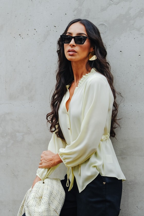 Blouse with adjustable waist belt