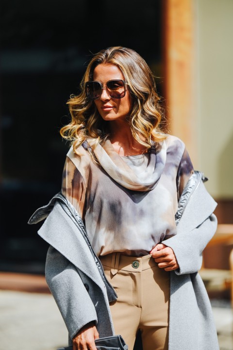 Watercolor tunic with a roll collar