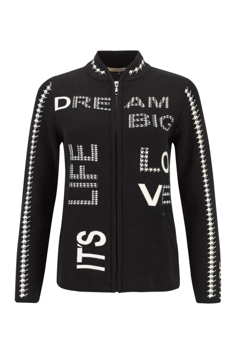 Knitted jacket with jacquard lettering