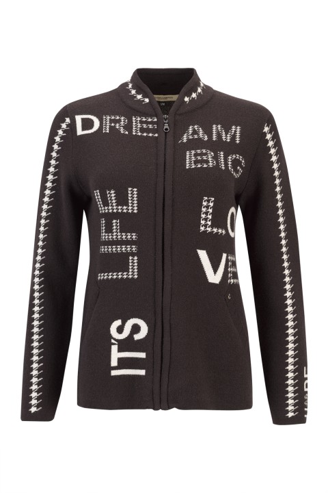 Knitted jacket with jacquard lettering