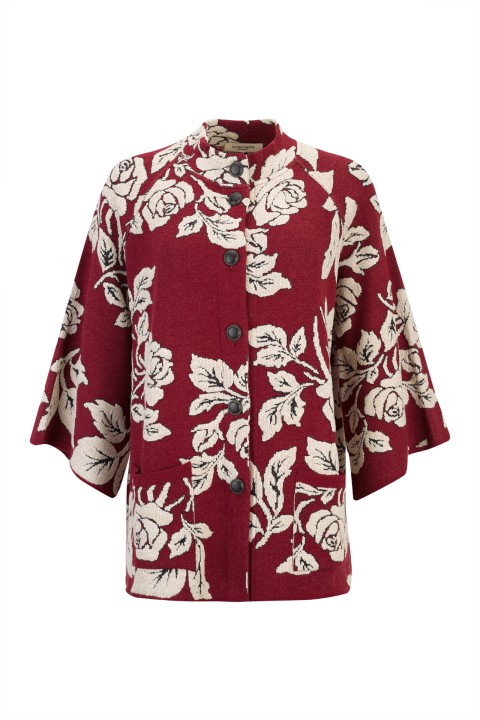 Jacquard knit cardigan with roses