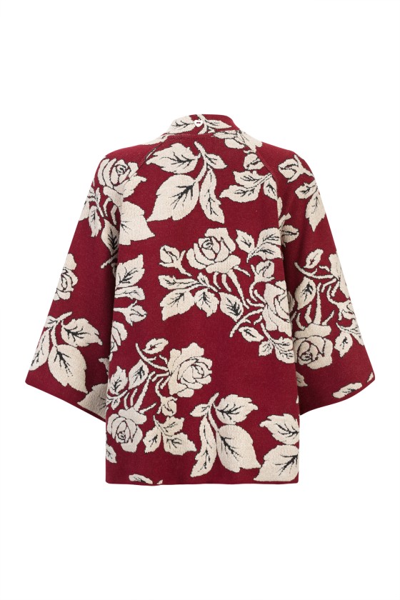 Jacquard knit cardigan with roses
