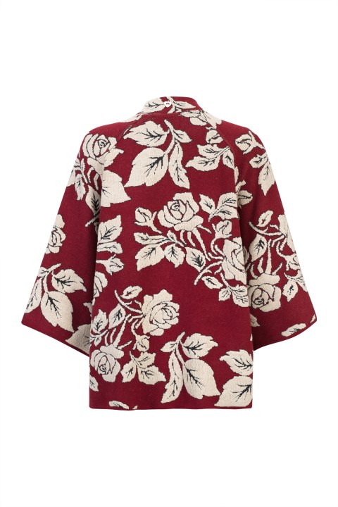 Jacquard knit cardigan with roses