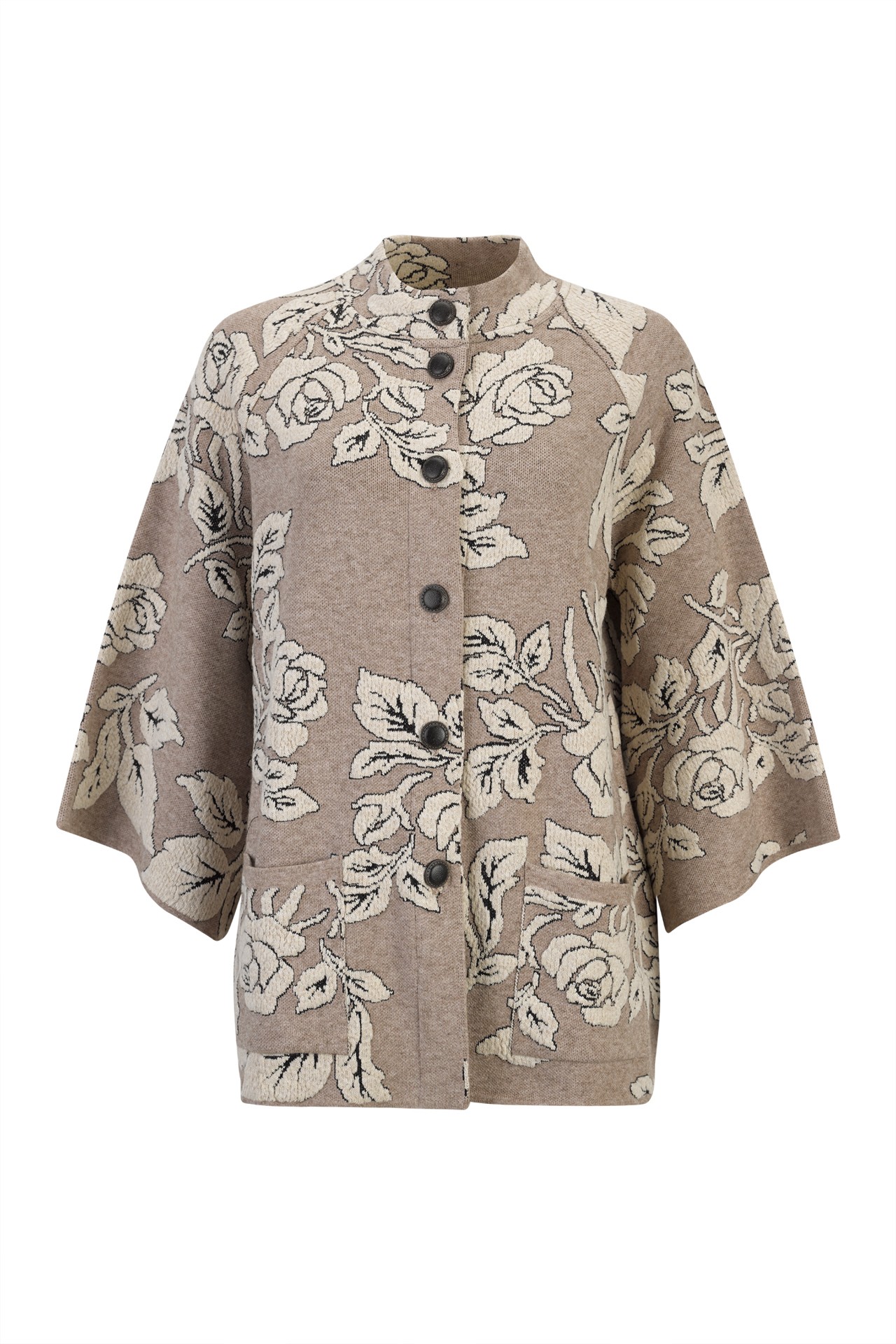 Jacquard knit cardigan with roses