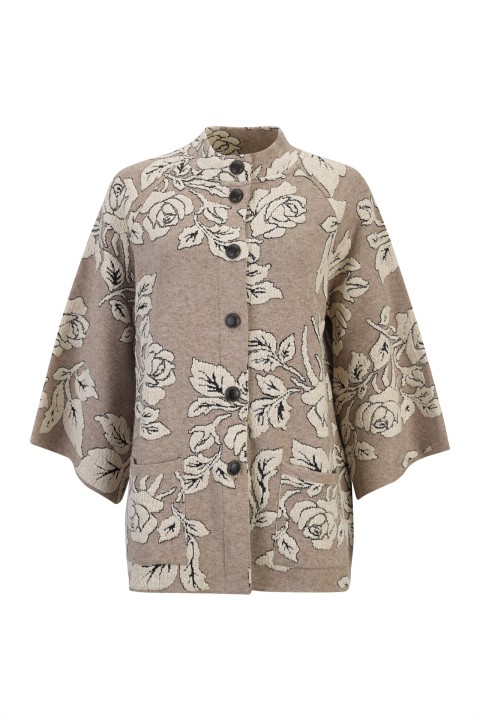 Jacquard knit cardigan with roses