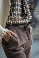 Velvet denim trousers with eyelets