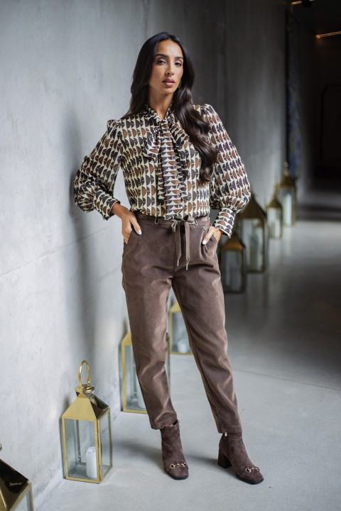 Velvet denim trousers with eyelets