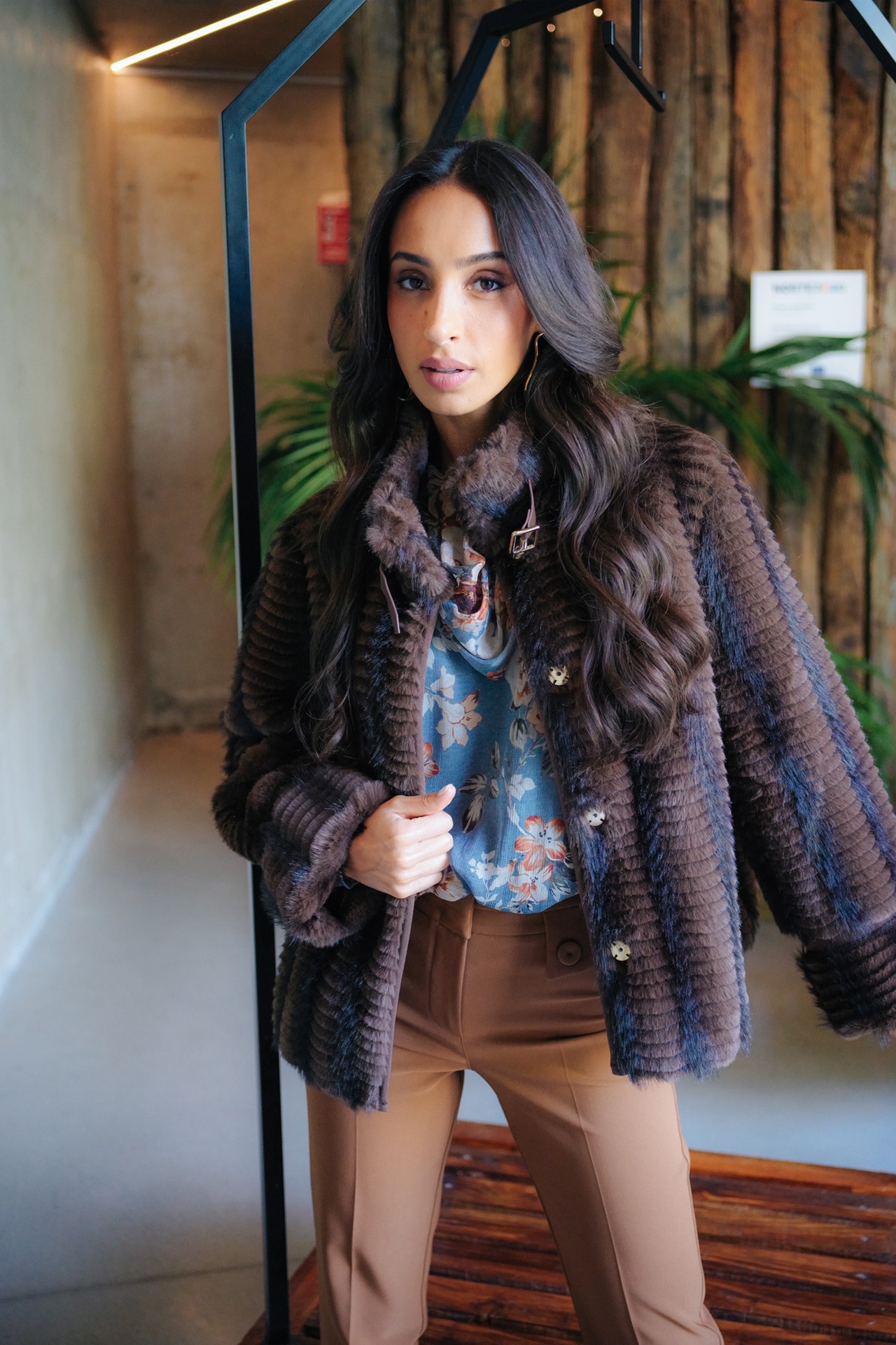 Ribbed faux fur jacket