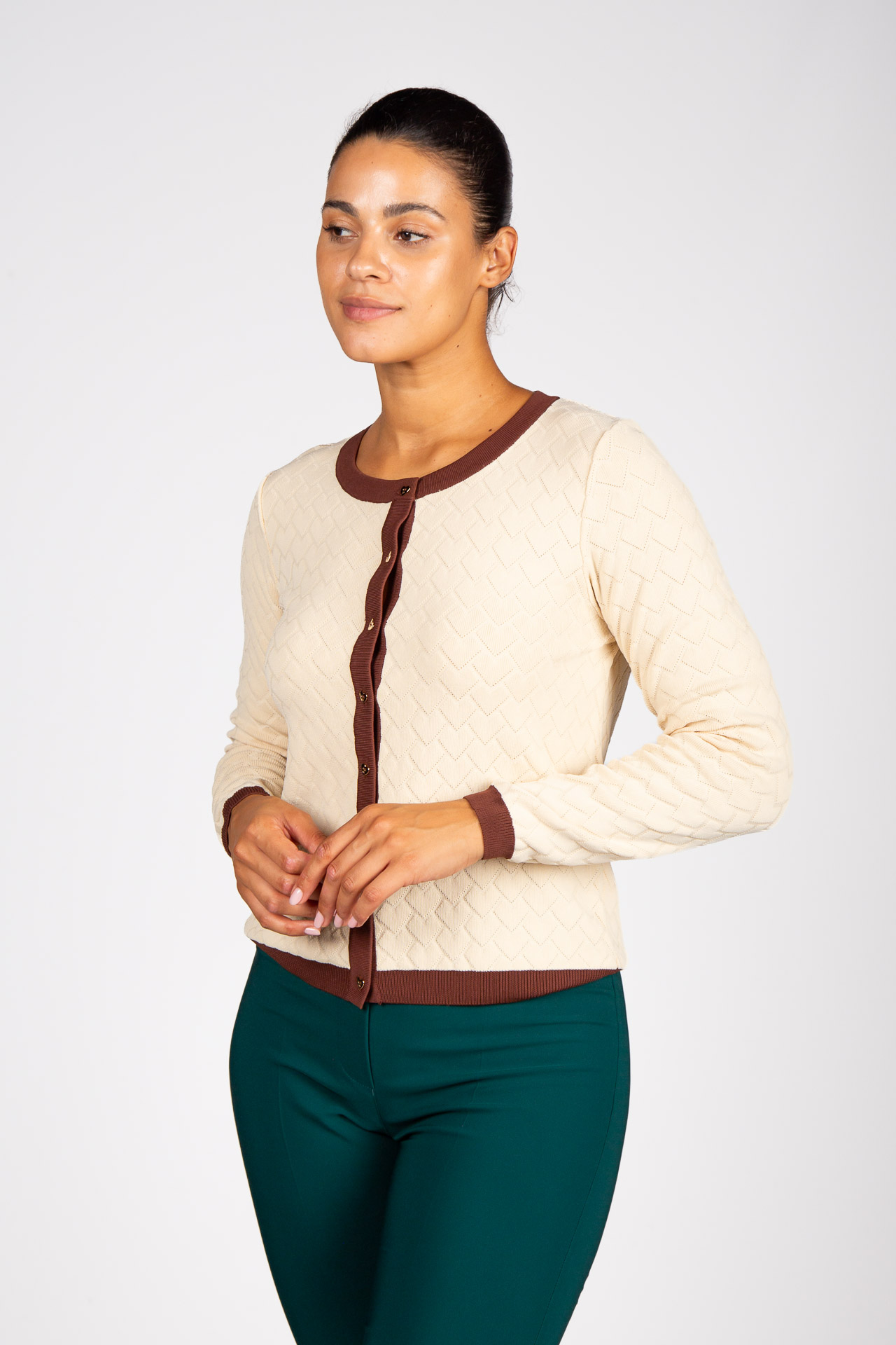 Knitted cardigan with heart-shaped buttons
