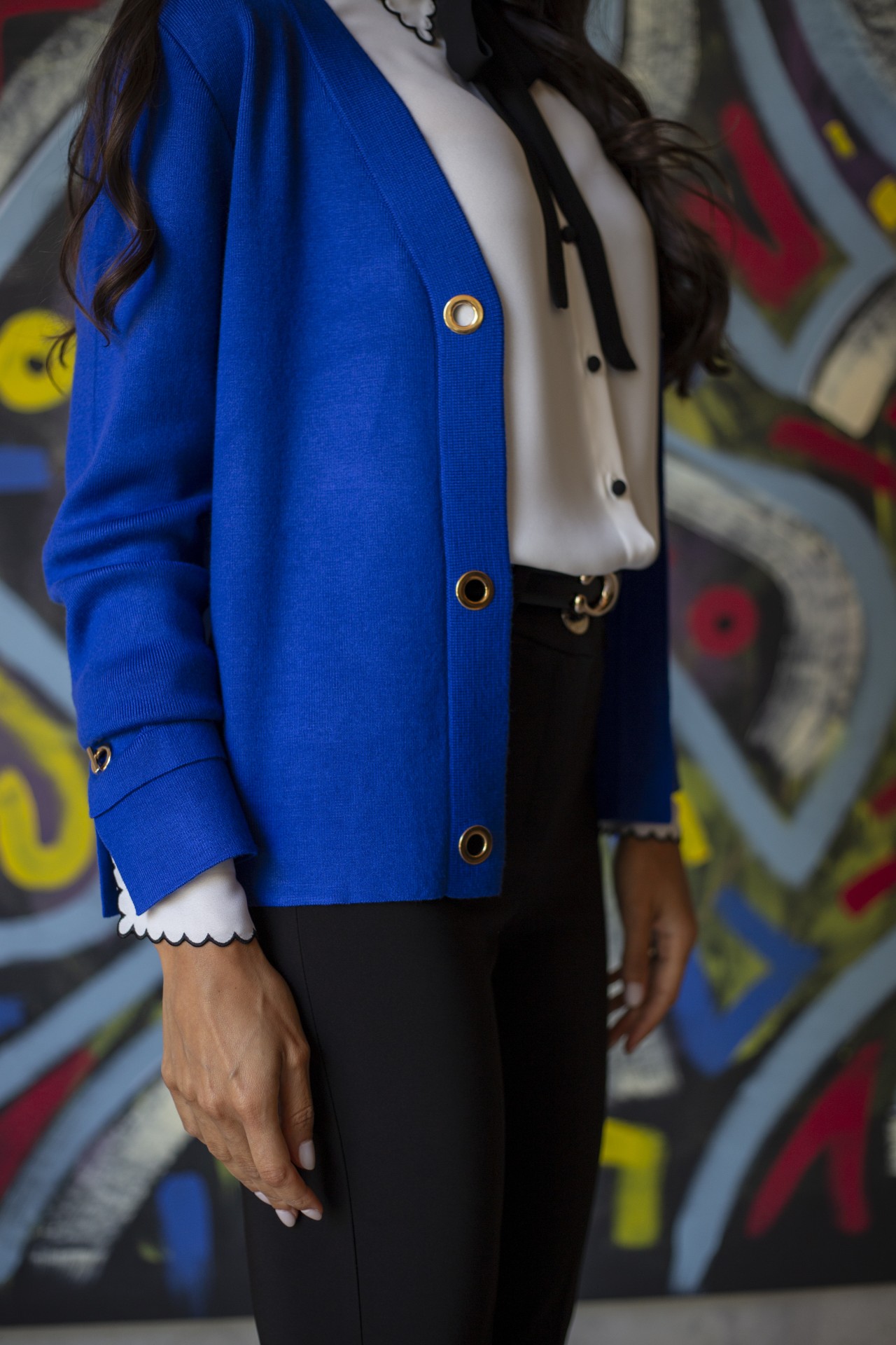 Knit cardigan with eyelet buttons