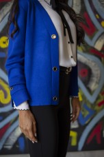 Knit cardigan with eyelet buttons