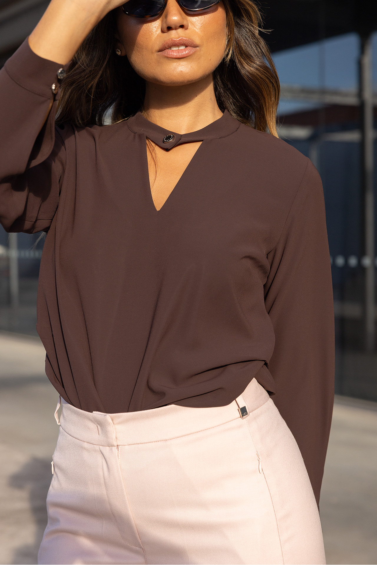 Tunic with snap-button neckline