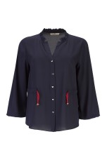 Blouse with adjustable waist belt