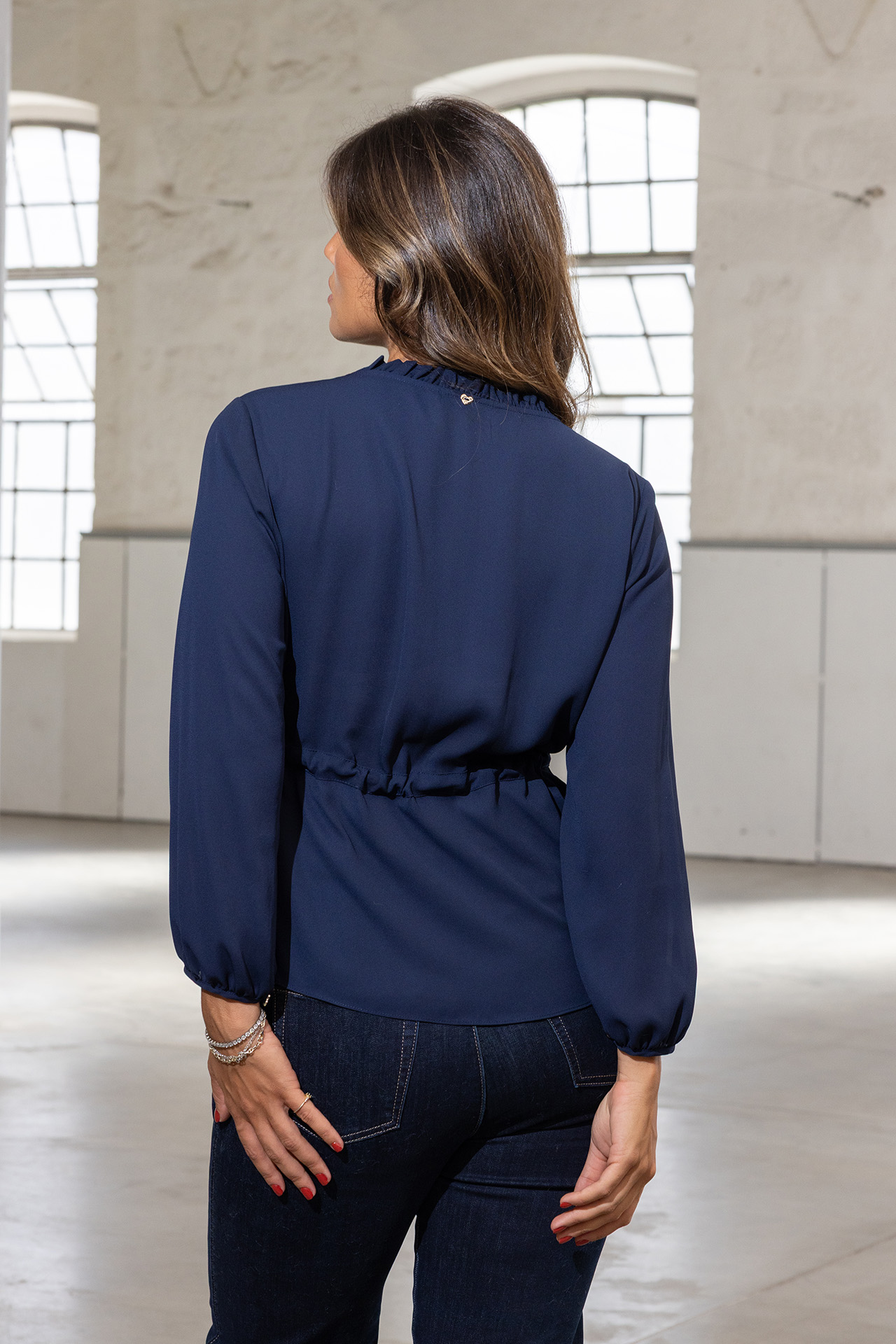 Blouse with adjustable waist belt