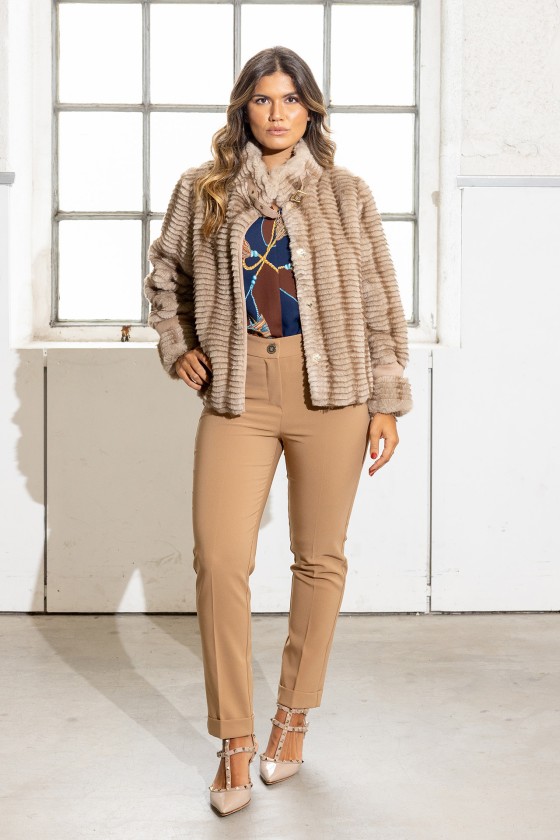 Ribbed faux fur jacket