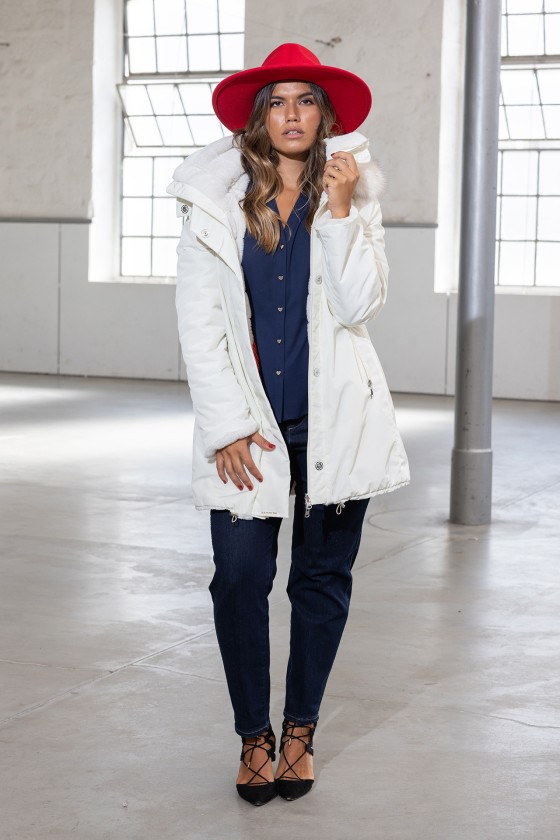 Reversible waterproof faux fur parka