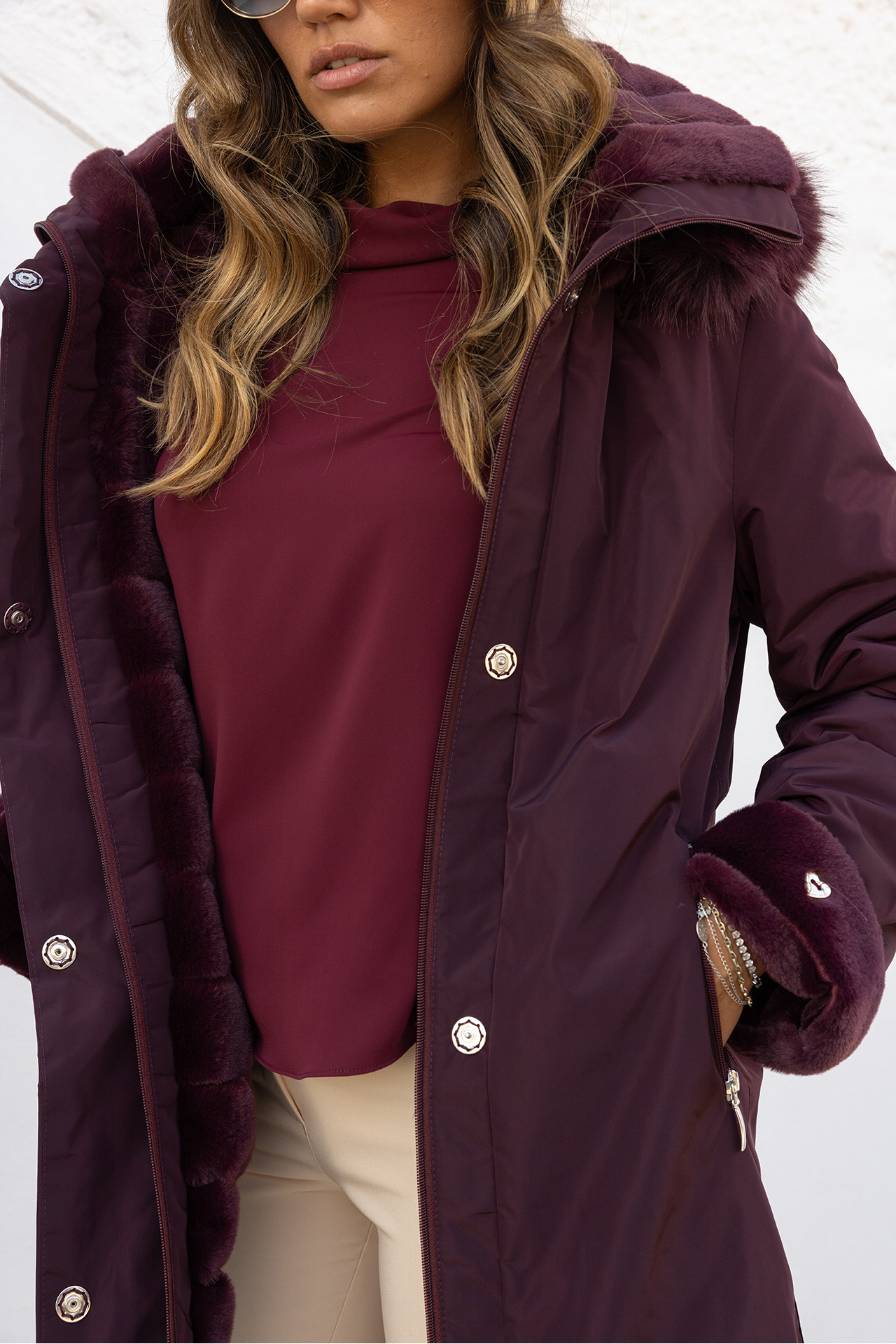 Reversible waterproof fur parka