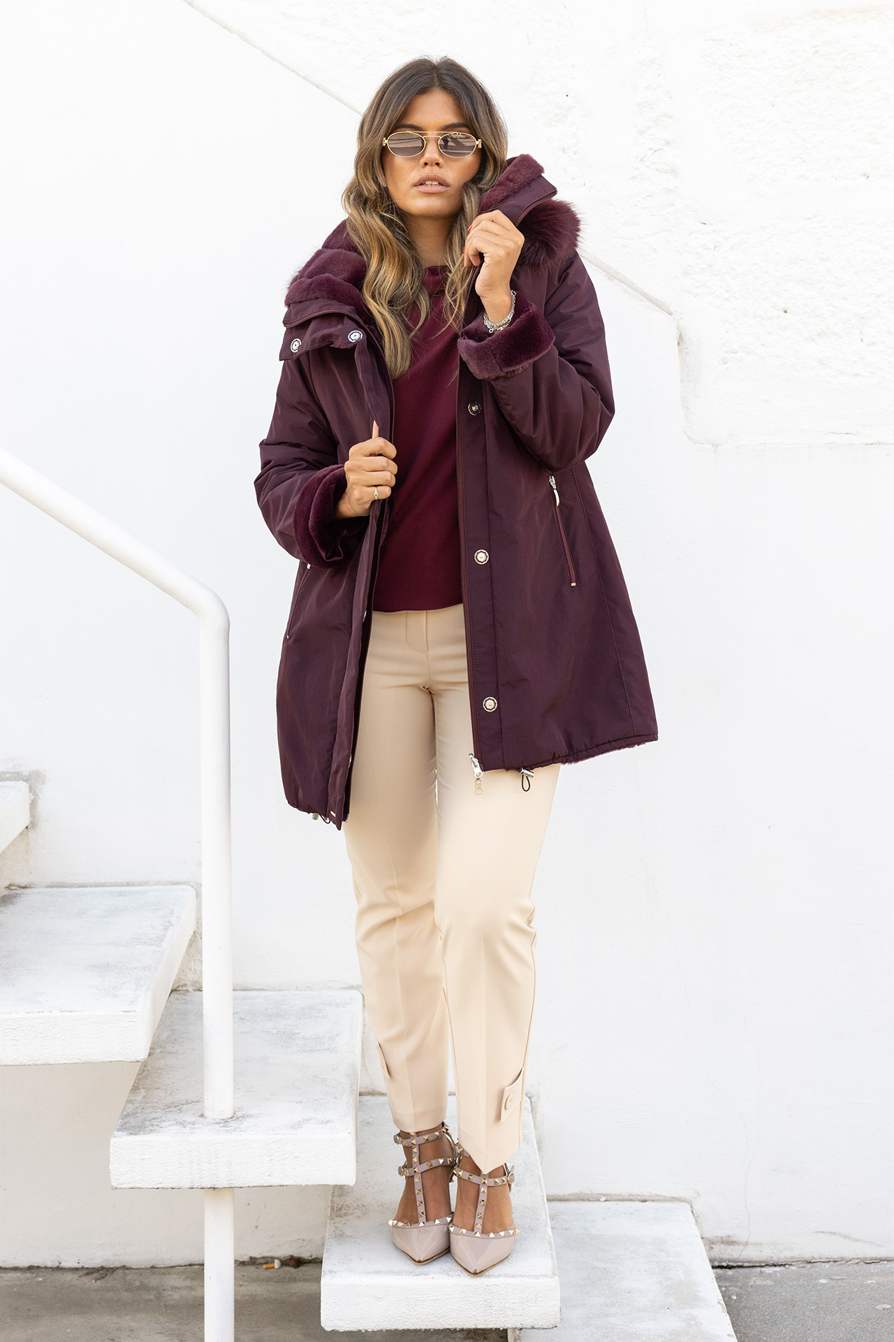 Reversible waterproof fur parka
