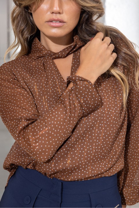 Polka dot tunic with twisted collar
