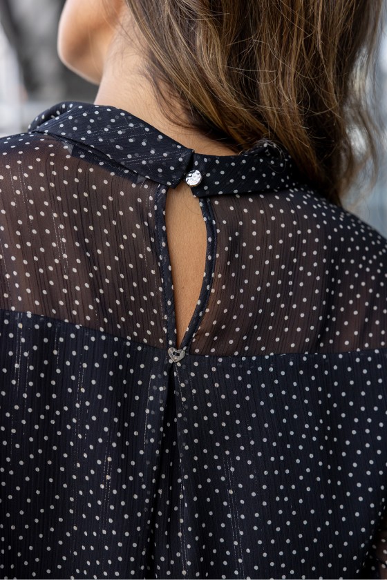 Polka dot tunic with twisted collar