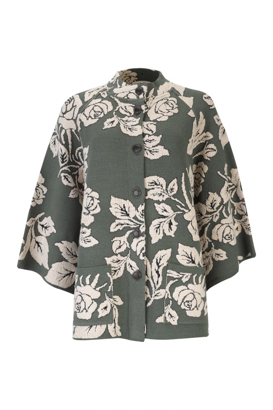 Casaco de malha jacquard com rosas