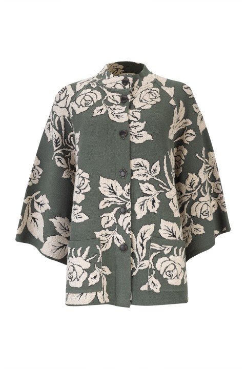 Veste en maille jacquard à roses Veste en maille jacquard à roses