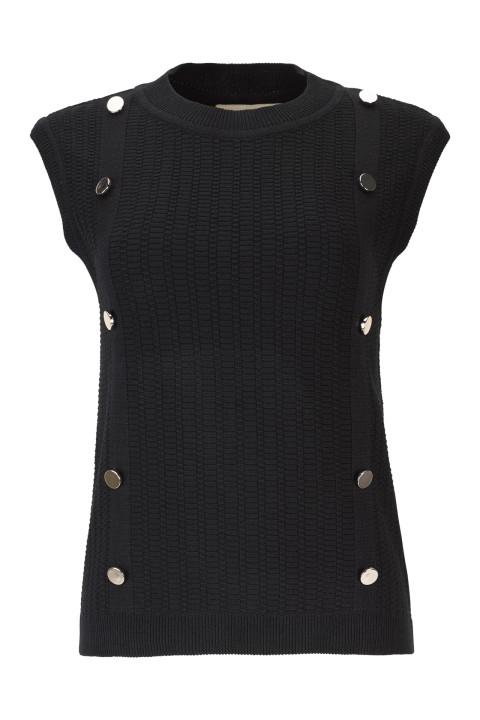 Chaleco de punto jacquard con botones metálicos Chaleco de punto jacquard con botones metálicos