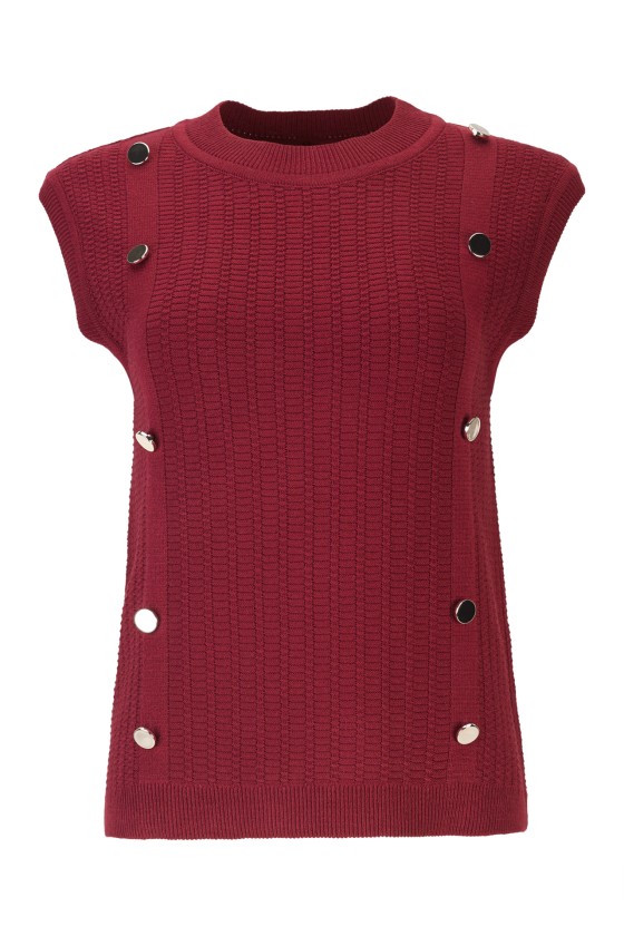 Gilet en maille jacquard à boutons métalliques