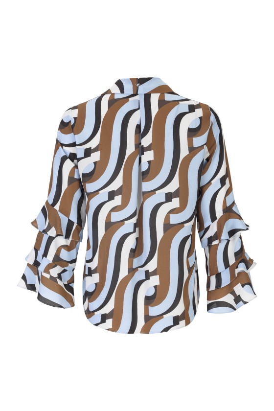 Túnica estampada com folhos nas mangas