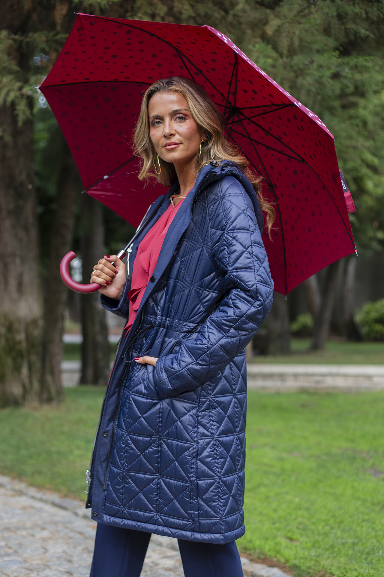 Reversible lightweight padded raincoat
