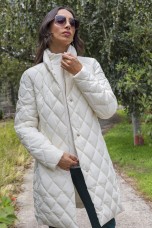 Quilted parka with metal buckle belt