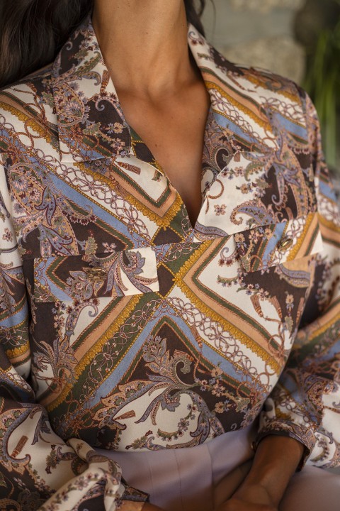 Paisley print tunic with flap pockets
