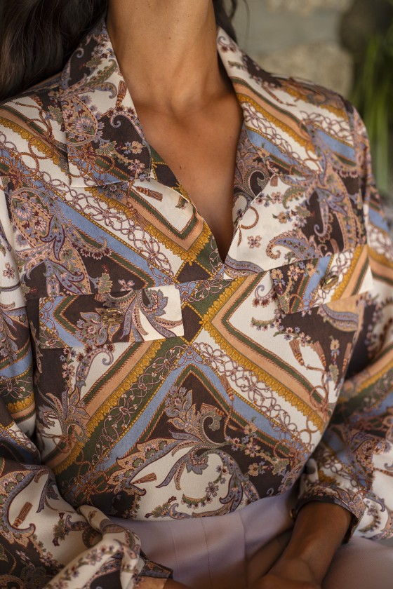 Paisley print tunic with flap pockets