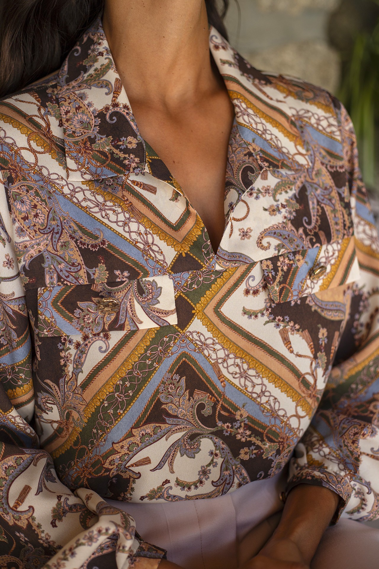 Paisley print tunic with flap pockets