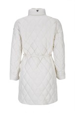 Quilted parka with metal buckle belt