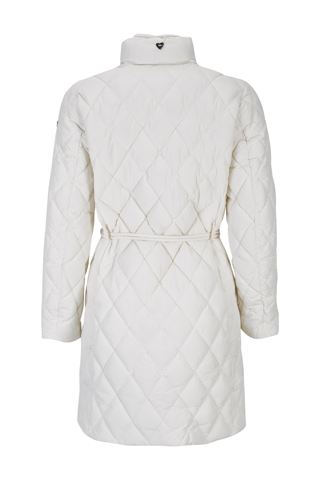 Quilted parka with metal buckle belt